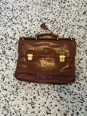 Brown Leather Briefcase with Gold Hardware